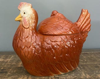 Vintage Chicken Hen & Chick Cookie Jar FAPCO Farmhouse Kitchen Decor