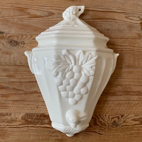 White Ceramic Faux Lavabo Wall Hanging Grapes Motif California Pottery Vintage French Country Farmhouse Wall Décor Excellent