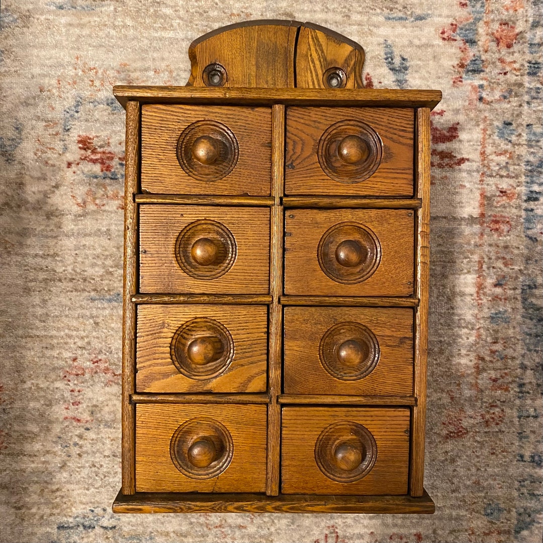 Spice Drawer Cabinet Vintage Wood 8 Drawers Hanging Pretty Storage or ...