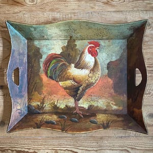 Rooster Tray Serving Wood Large 20&quot; x 16&quot; Vintage Distressed Perfect French European Country Décor Handpainted Unique Piece