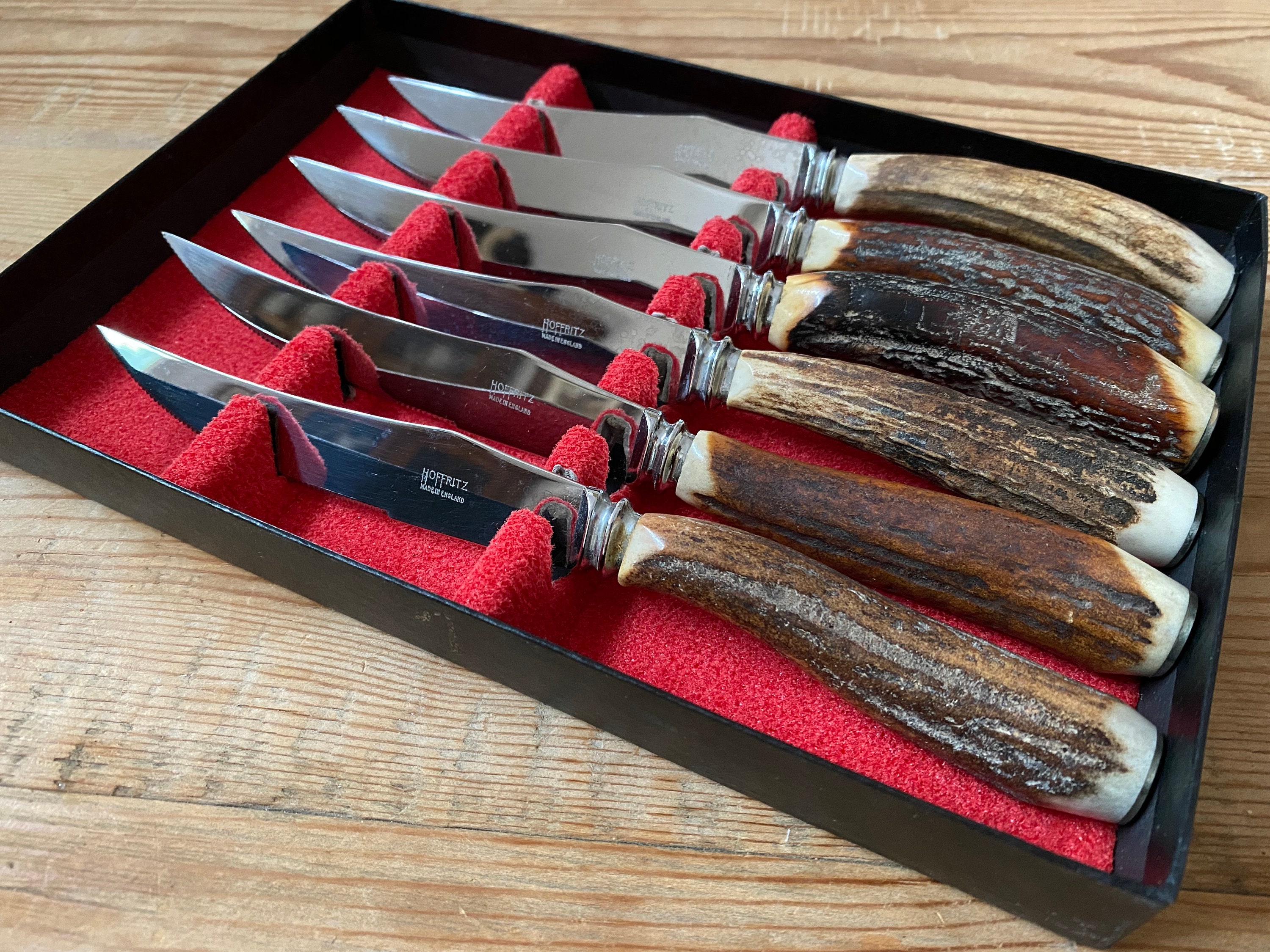 Hoffritz NY Set 6 Vintage Genuine Stag Antler Stainless Serrated