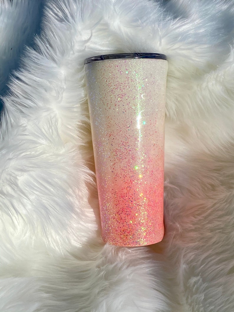 Light Pink /& White Glitter Ombre Tumbler
