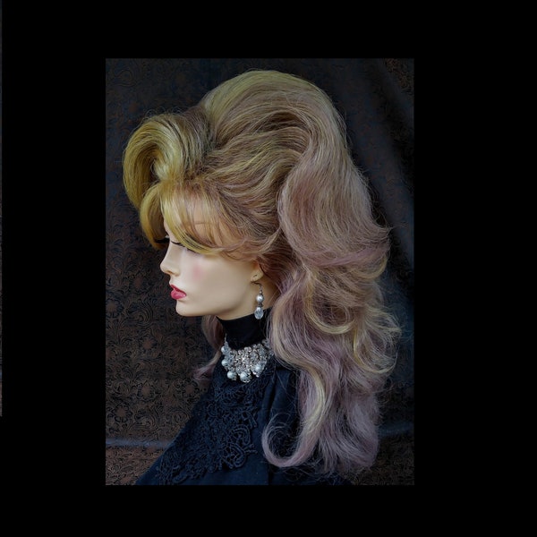 Clearance Sale - Drag Cabaret Wig (W9211) Standard Wig Cap, Bouffant, Ash Blonde and Buff Yellow, Lifted Bang and Fringe, Stage, Cosplay