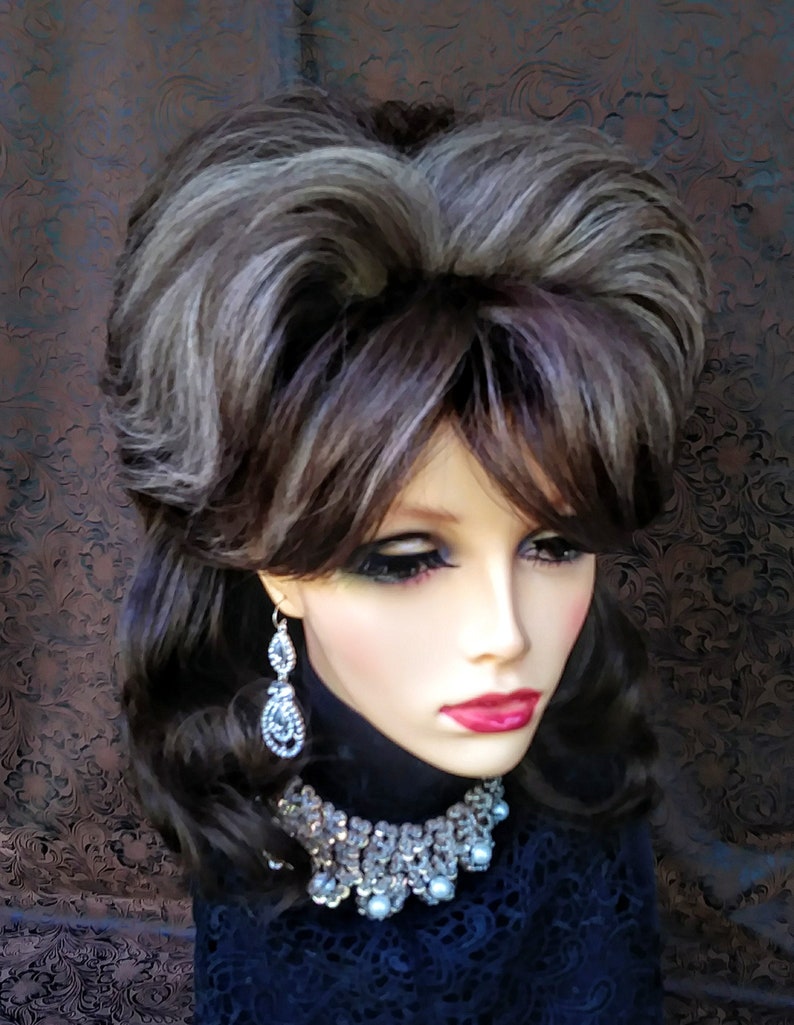 Auburn Brown Shoulder Length Bouffant Style Starlet Fashion Wig with Bangs