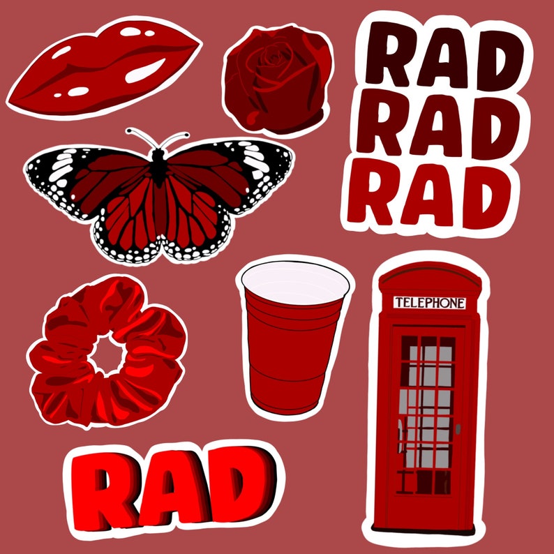 Red Sticker Pack 8 Stickers Etsy