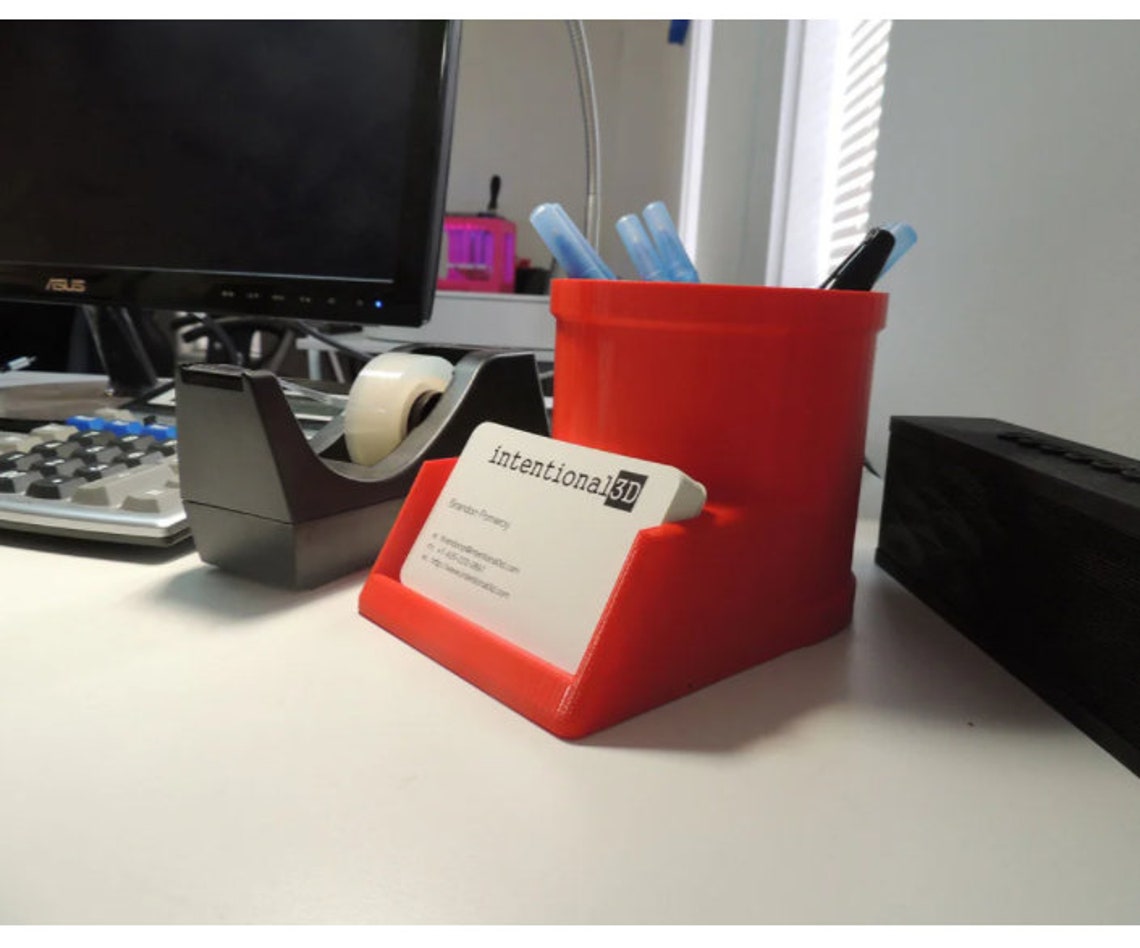 Business Card and Pen Holder / Desk Organizer / Pencil Cup / Etsy