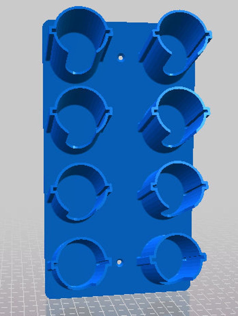 May include: Blue wall-mounted organizer with eight round slots for storing items.