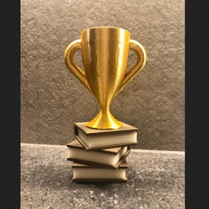 Reading Trophy: Gold Award on Stack of Books, Classroom Reward