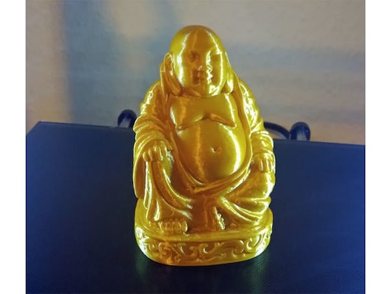 3D Printed Laughing Buddha Figure Silk Covered Look Happy Serenity Small Buddah Statue