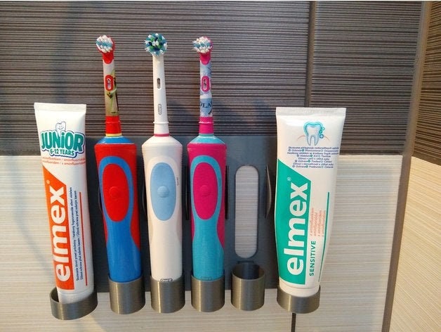 Support mural familial Brosse à dents électrique et dentifrice / Oral B /  Imprimé en 3D -  France