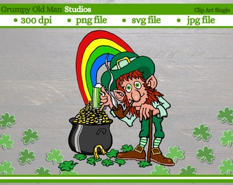 leprechaun clip art | Saint Patrick's Day  | pot of gold | rainbow | png file | svg file | eps file | jpg file | dxf file | digital download