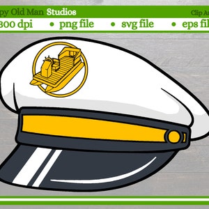 ポンツーンバッジ付き船長帽子のクリップアート | ポンツーンボート | 湖のボート | svg ファイル | png ファイル | eps ファイル | デジタルダウンロード