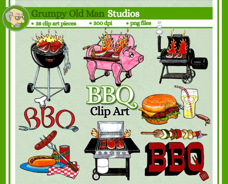 bbq clip art hand drawn clipart for digital download image 1