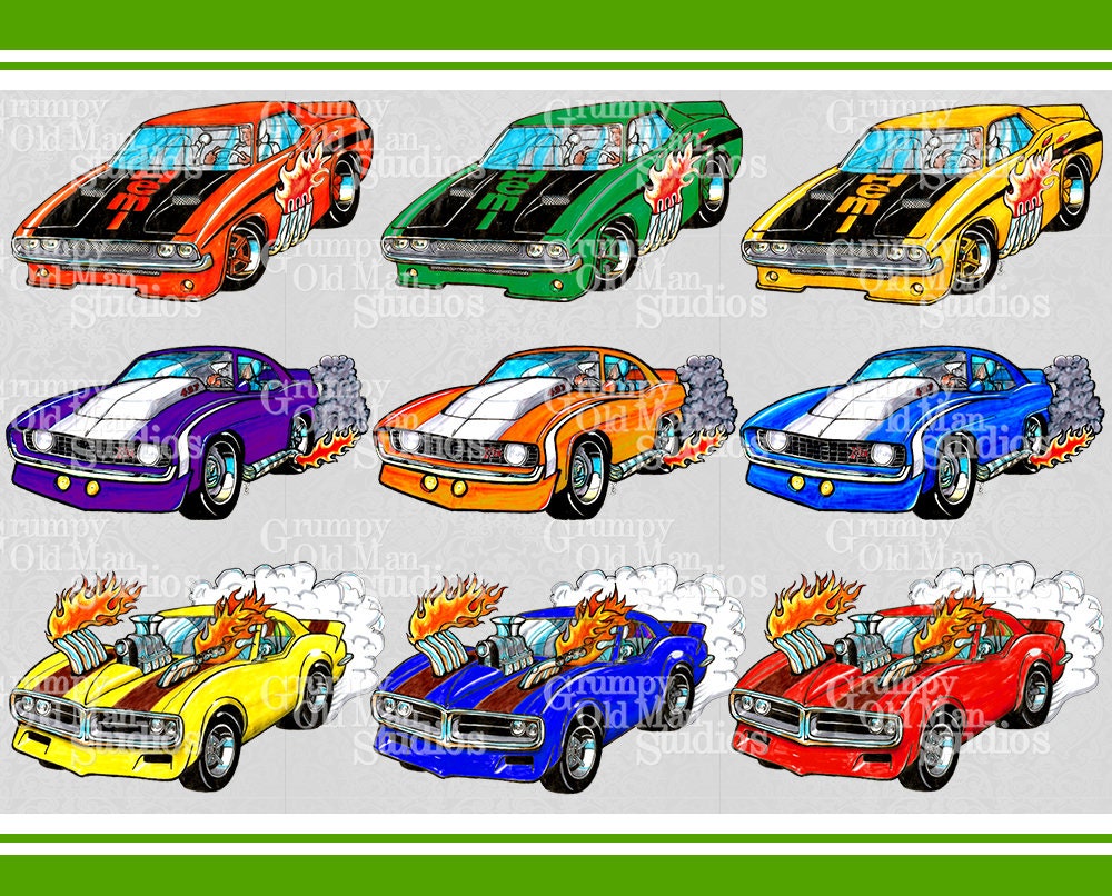 Muscle car clip art hand drawn clipart for digital download | Etsy