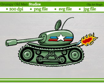 cartoon army tank clip art | flaming exhaust | svg file | png file | eps file | jpg file | digital download