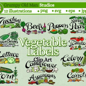 vegetable garden labels clip art pack | plant labels | garden plant signs | svg file | png file | eps file | digital download