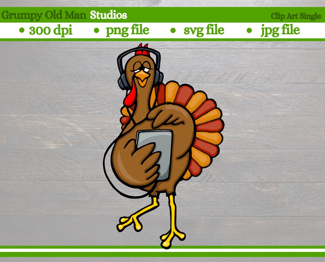 Cartoon Turkey With Headphones and Tablet Clip Art Fall Eps Autumn Png ...