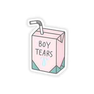 Cute Boy Tears Kiss-Cut Stickers, Funny Laptop Decal, Gift for Teens, Quirky Vinyl Decor, Aesthetic Water Bottle Sticker