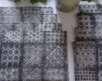 Country Farmhouse ~ Patchwork Design ~ Grays ~ Set of 4 Mug Rugs Mats ~ Plus ~ Set of 4 Coasters ~ Reversible and Quilted