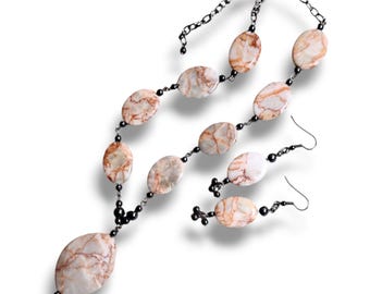 Red Line Marble Rock Necklace
