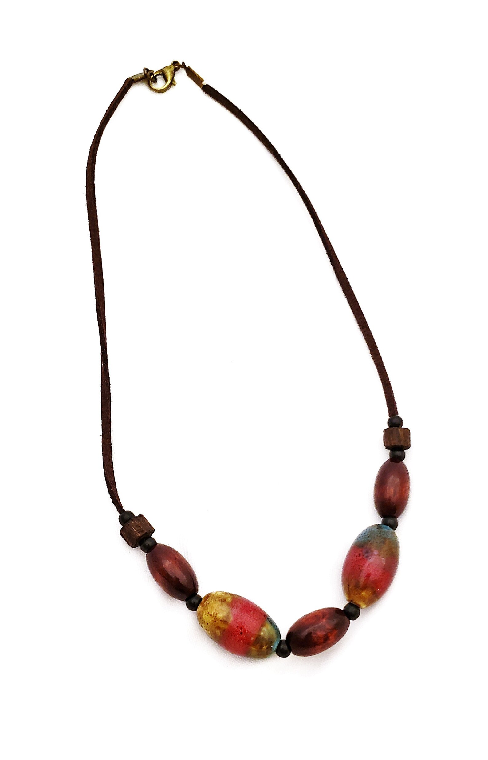 Beads on Leather Necklace Etsy