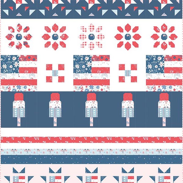 Blessing of Liberty Row Quilt Pattern by Gracey Larson, Veteran Gift Idea, Riley Blake Patriotic Sampler, Red White Blue 4th of July Sewing