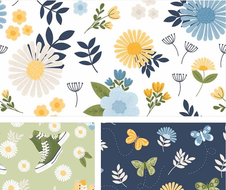Sunshine & Dandelions Fabric Bundle, 5" Stacker Charm Pack, Riley Blake Designs, Floral Quilting Cotton Precuts, Stash Builder Squares afbeelding 6
