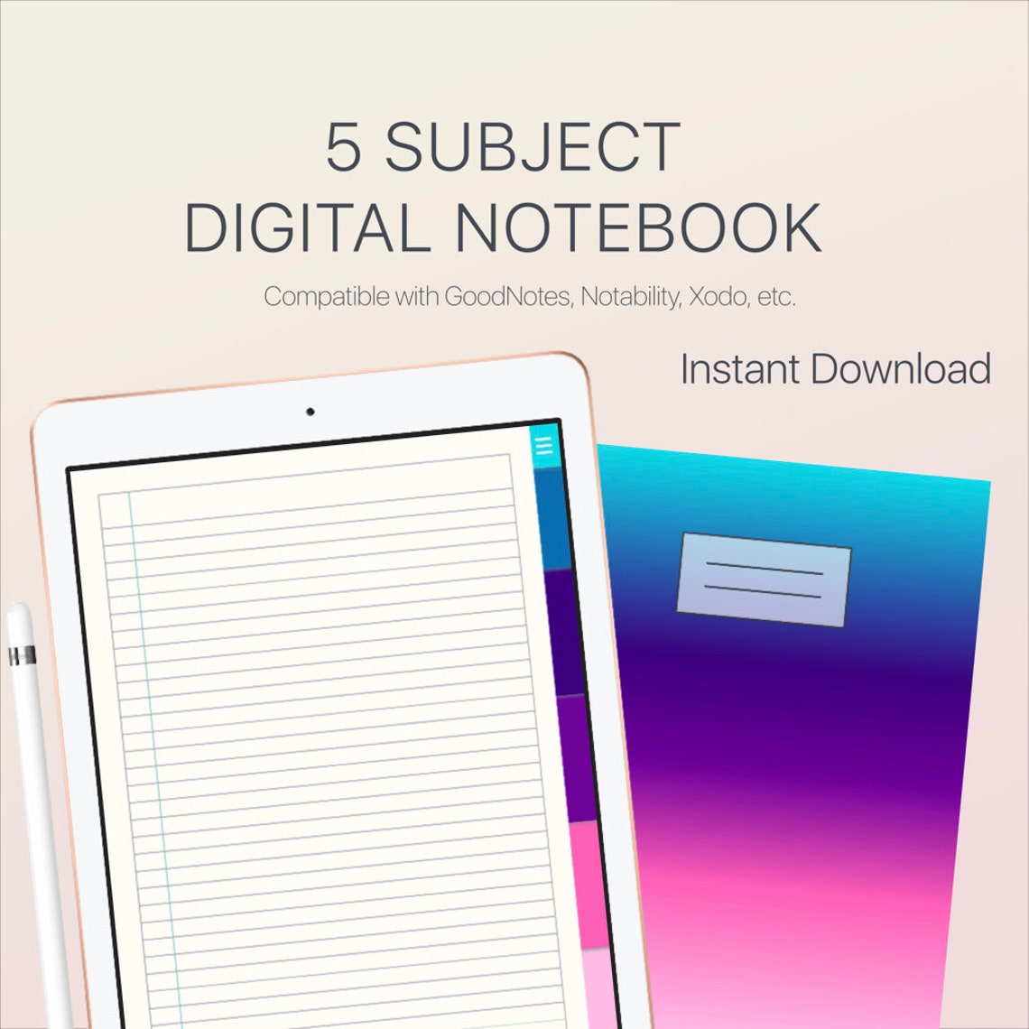 5 Tab Digital Notebook Student Notebook Goodnotes Digital Etsy