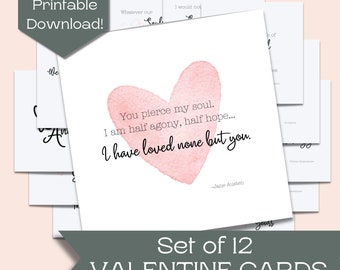 Printable Love Quote Card Set for Valentines Day Gift with Bible Quote Card for Anniversary Card with Jane Austen Quote from Shakespeare