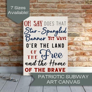 Star Spangled Banner Canvas Art for July 4th Decor for Home Decor Patriotic Wall Art of US National Anthem Print Independence Day Decoration