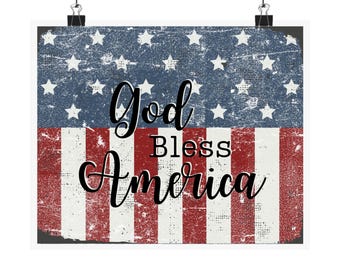 GOD BLESS AMERICA Poster Matte Patriotic Wall Art