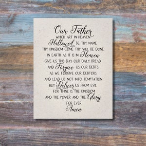 Art mural prière du Seigneur, notre père qui est aux cieux, offrez-nous ce jour notre pain quotidien, cadeau de fête des pères, cadeau de baptême, Believe Love Do