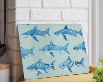 Shark Print Glass Cutting Board