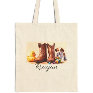 Gepersonaliseerde draagtas babycowboylaarzen katoencanvas