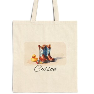 Cowboylaarzen en rubberen eend gepersonaliseerde draagtas katoenen canvas, kraamcadeau, aangepaste luiertas, westers thema alles dragen, nieuwe moeder