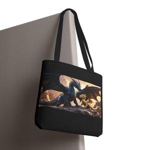 Dragon Tote Bag, Mythical Creatures Shoulder Bag, Fantasy Book Lover Gift, Travel Tote, Reusable Shopping Bag