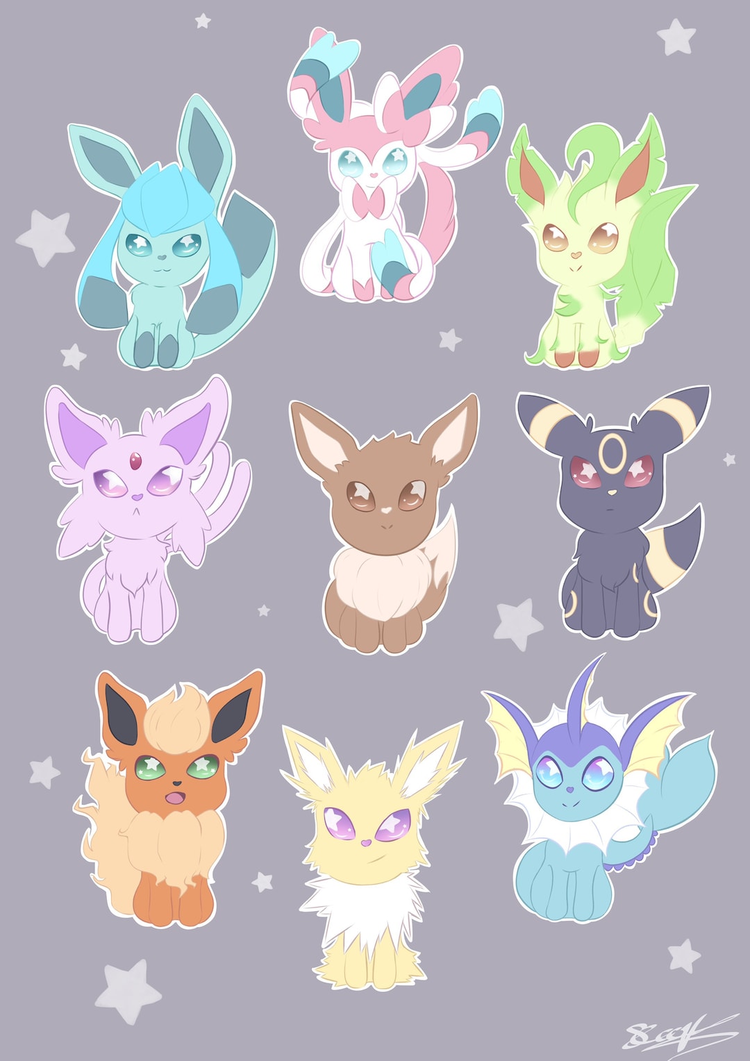 Eevee Evolutions Prints Small Prints 8 1/2 x 5 1/4 Big -  Portugal