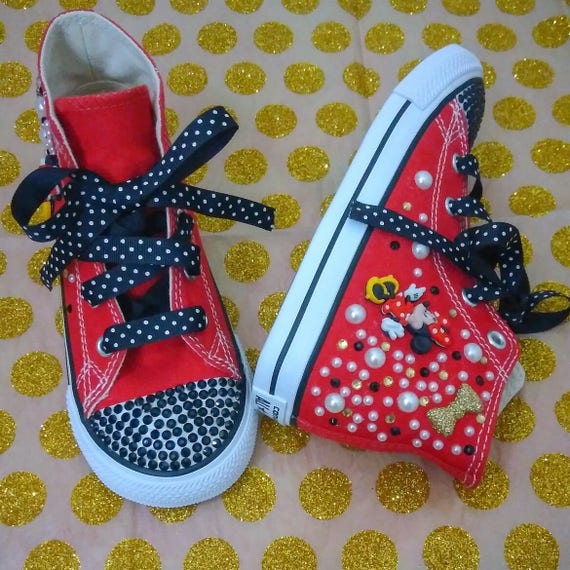 Minnie Mouse Converse Chuck Taylor All Star Kids Custom Disney Character Kicks Sneakers Bling Rhinestones girls Minnie Mouse Converse Chuck Taylor All Star Kids Custom Disney Character Kicks Sneakers Bling Rhinestones girls
