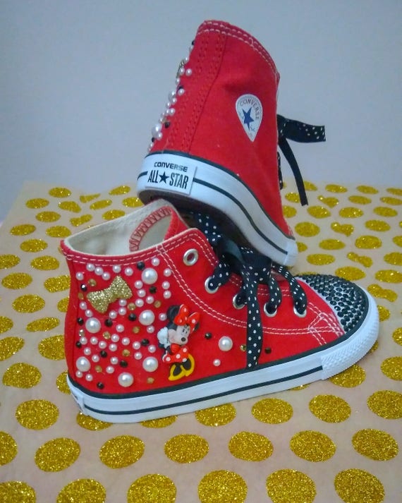 Minnie Mouse Converse Chuck Taylor All Star Kids Custom Disney Character Kicks Sneakers Bling Rhinestones girls Minnie Mouse Converse Chuck Taylor All Star Kids Custom Disney Character Kicks Sneakers Bling Rhinestones girls