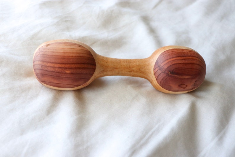 Hand Turned Baby Rattle Maple With Cedar Spotted Ends Natural Hardwood Montessori Toy