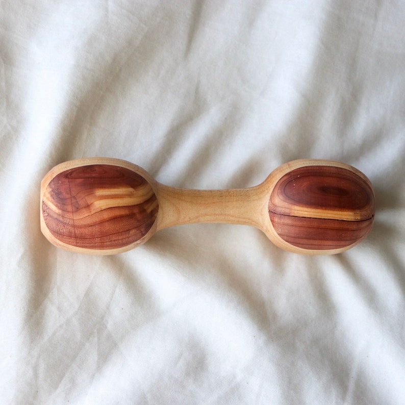 Hand Turned Baby Rattle Maple With Cedar Spotted Ends Natural Hardwood Montessori Toy