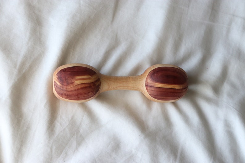 Hand Turned Baby Rattle Maple With Cedar Spotted Ends Natural Hardwood Montessori Toy