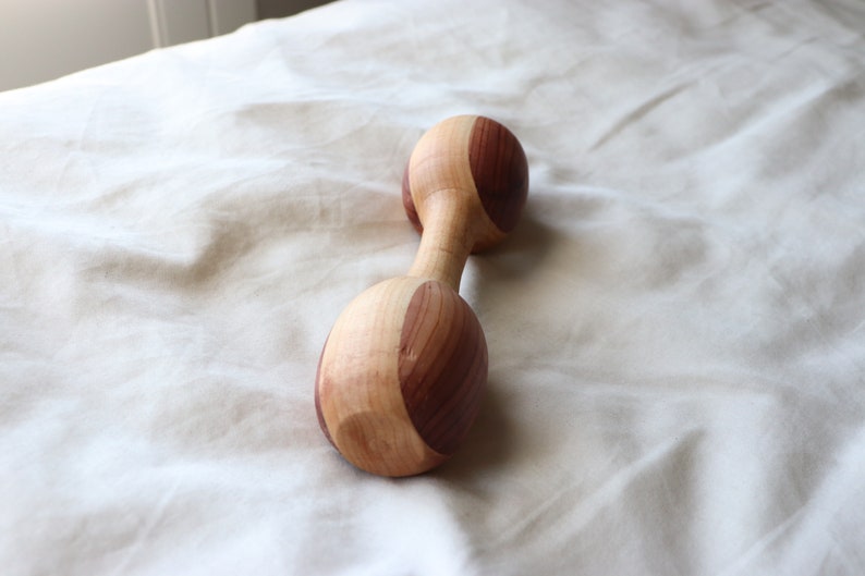 Hand Turned Baby Rattle Maple With Cedar Spotted Ends Natural Hardwood Montessori Toy