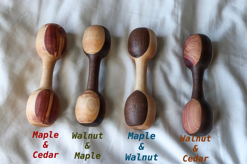 Hand Turned Baby Rattle Maple With Cedar Spotted Ends Natural Hardwood Montessori Toy