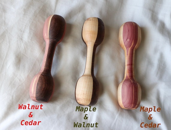 Hand Turned Baby Rattle Maple With Cedar Spotted Ends Natural Hardwood Montessori Toy