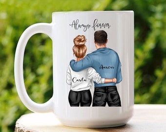 Couples Always forever, valentines couples gift, Custom couple portrait mug, Boyfriend & Girlfriend love gift, Partner Anniversary Gift,