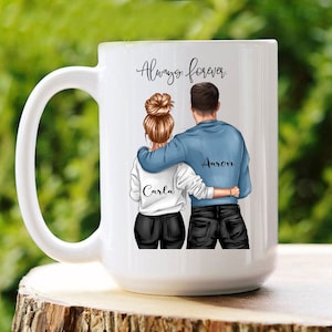 Couples Always forever, valentines couples gift, Custom couple portrait mug, Boyfriend & Girlfriend love gift, Partner Anniversary Gift,