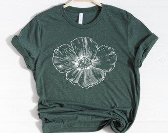 Poppy Shirt, California Poppy Shirt, Flower Shirt, Botanical Shirt, Flower Child Shirt, Flowers Tee for Women, Flower Gift, Gardening shirts