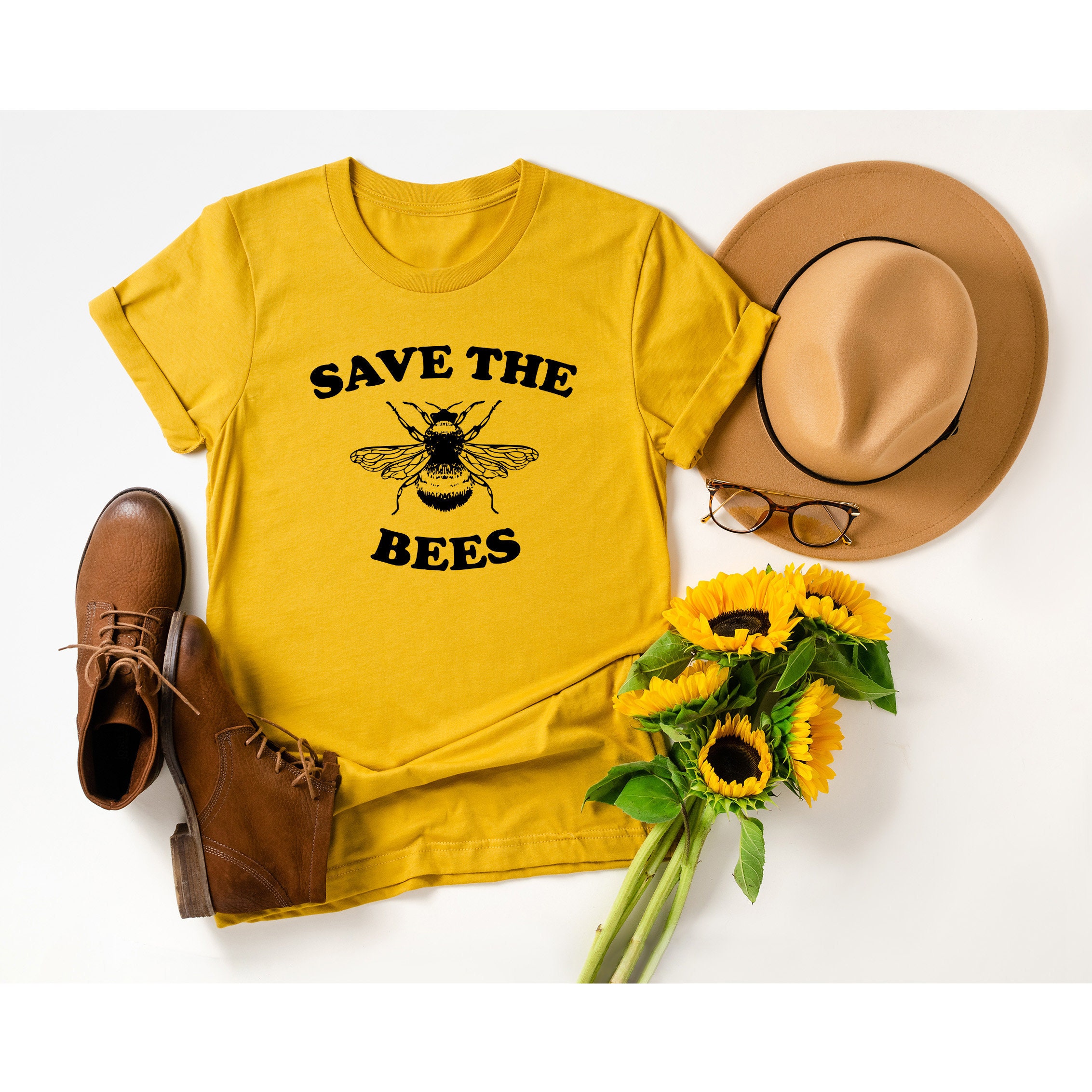 Gardening T-shirt Beekeeper T-shirt Bee Shirt Gardening Gift Sunflower Shirt Save The Bees Beekeeper Gift