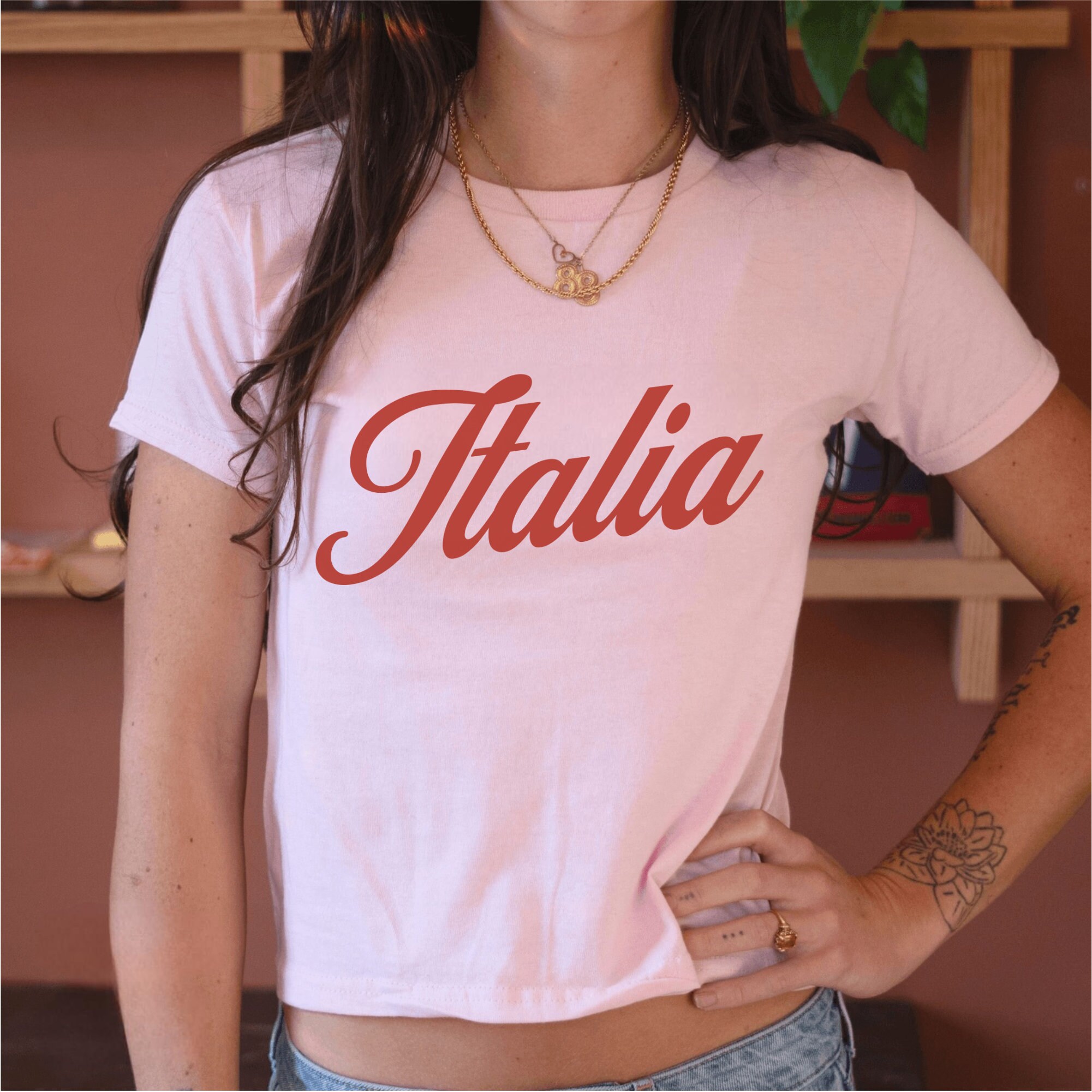 CHERRYKITTEN Women's Crop Top - 'I Wish Italians Were Real' Funny Y2K Graphic Tee, Short Sleeve